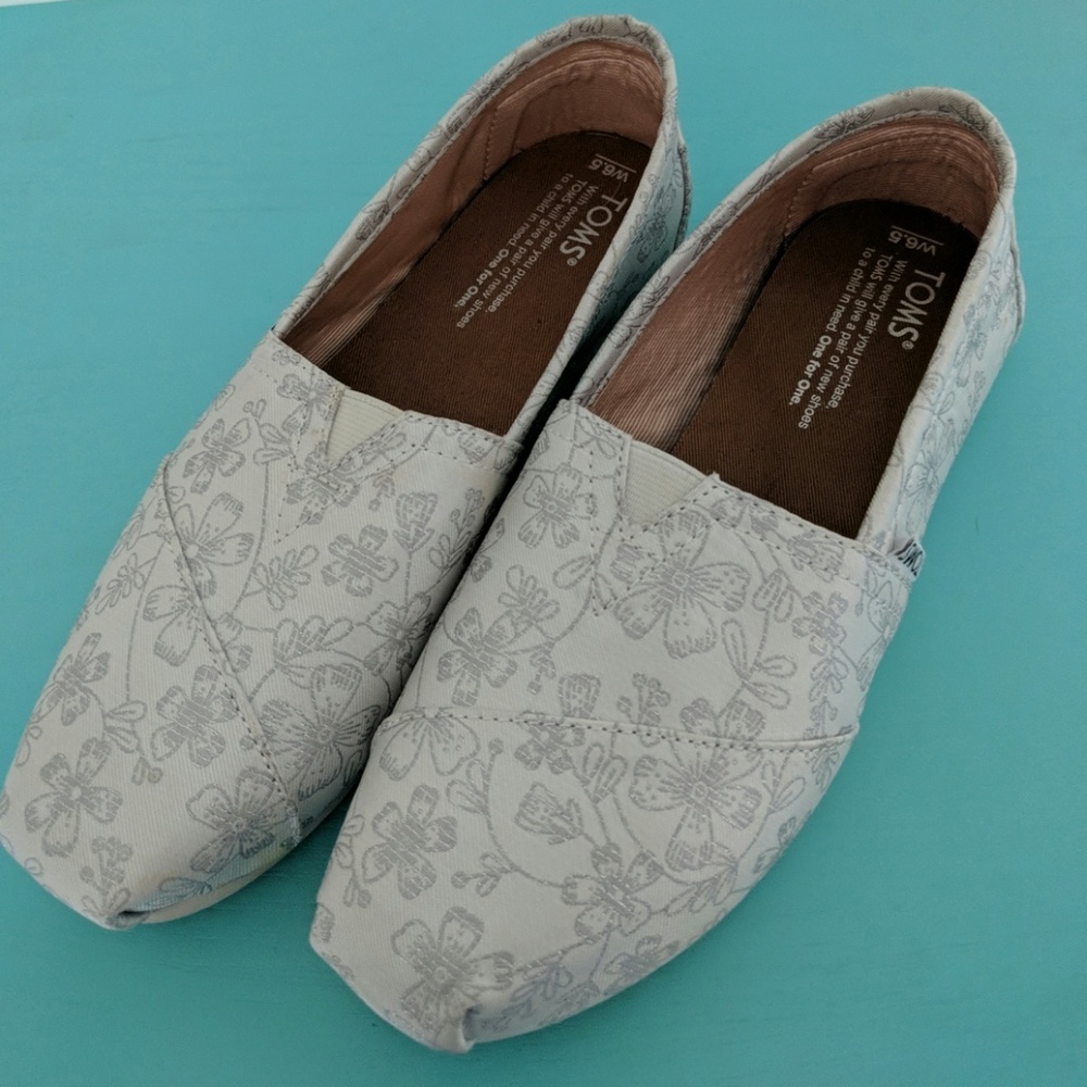 White and Silver Flower TOMS - Sparkle Bridal Shoe